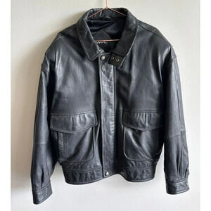 Marc Andrew Mens Long Sleeve Zip Up Motorcycle Leather Bomber Jacket Black Sz XL